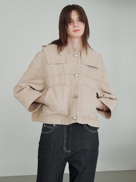 JOY GRYSON Denim Hood Trucker Jacket_Light Beige