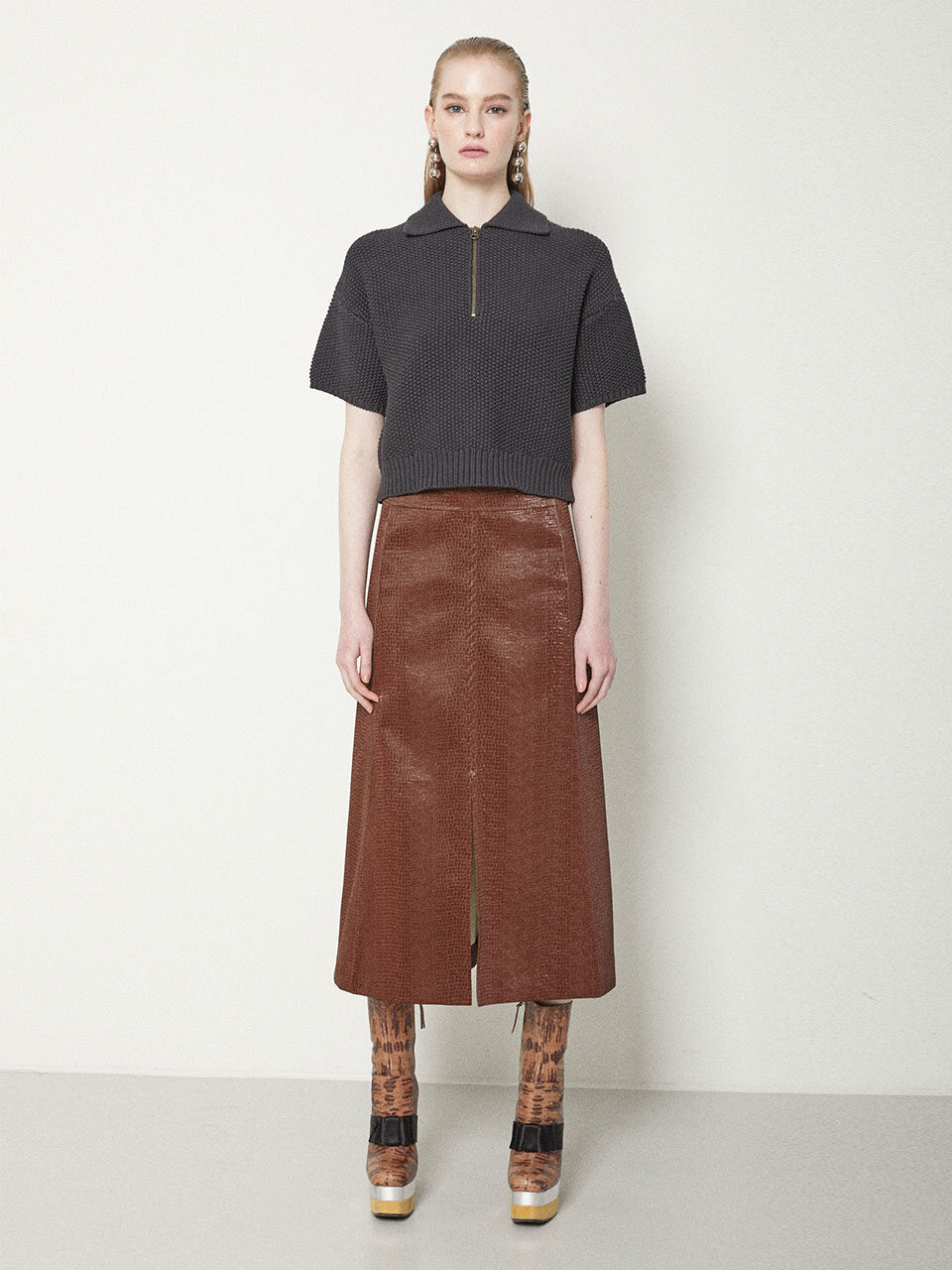 JOY GRYSON Eco-leather Skirt (Mahogany)
