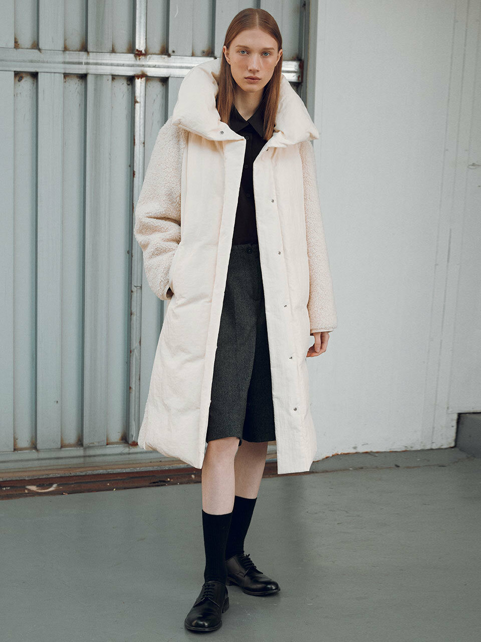 JOY GRYSON Eco Shearing Block Down Coat _Cream