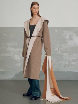 JOY GRYSON Hoody Belted Handmade Coat_Beige