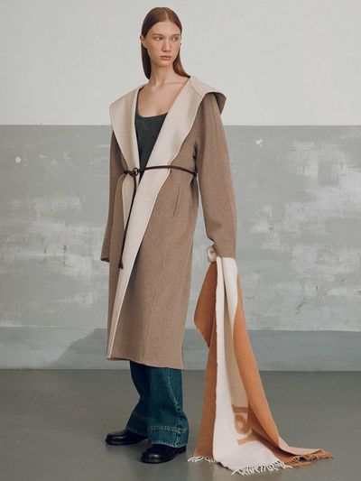 JOY GRYSON Hoody Belted Handmade Coat_Beige