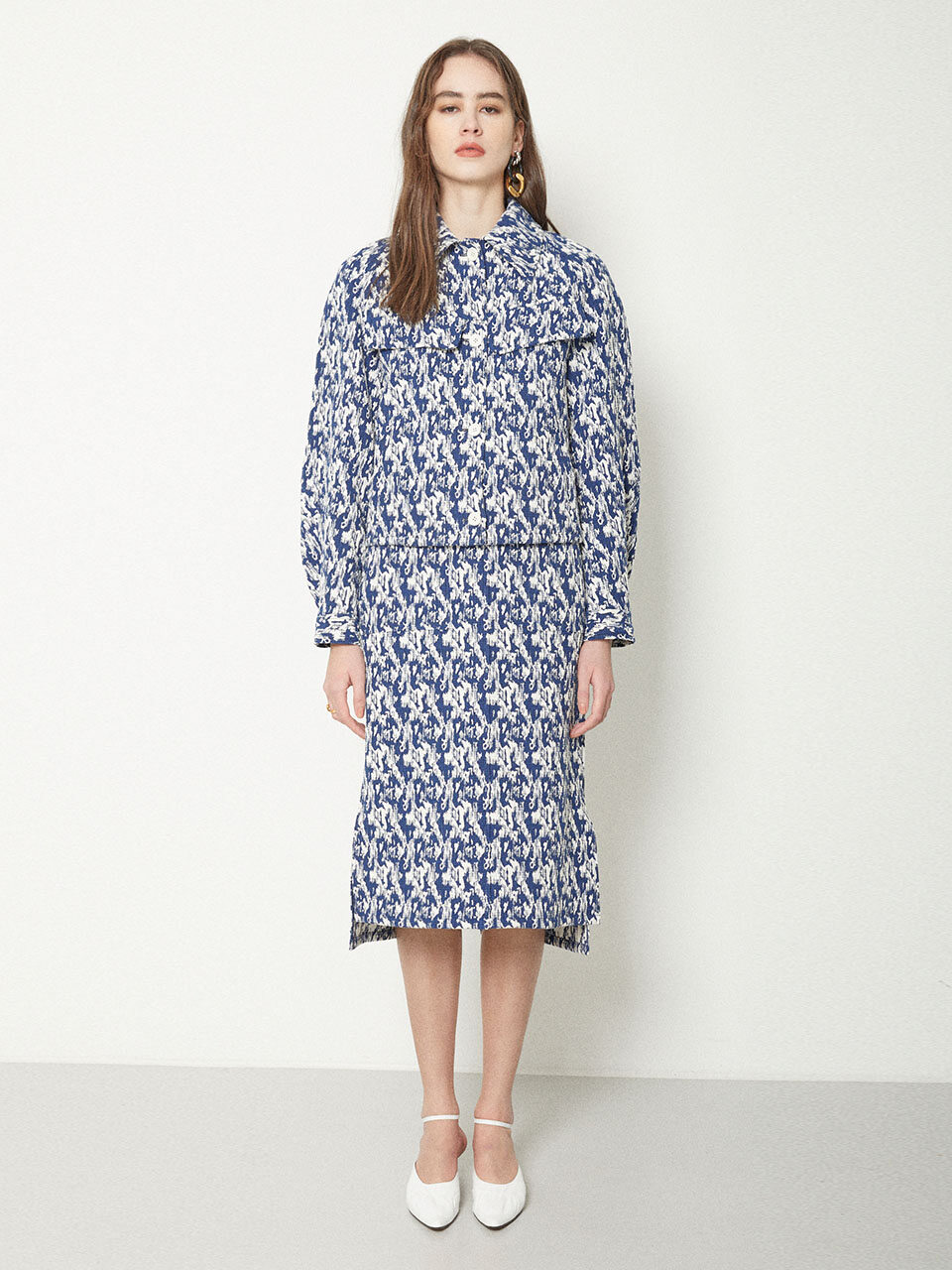 JOY GRYSON Jacquard Slit Skirt (Blue Multi)