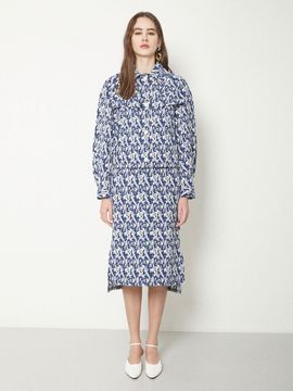 JOY GRYSON Jacquard Slit Skirt (Blue Multi)