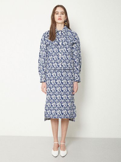 JOY GRYSON Jacquard Slit Skirt (Blue Multi)