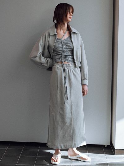 JOY GRYSON Long Slit Skirt_Gray