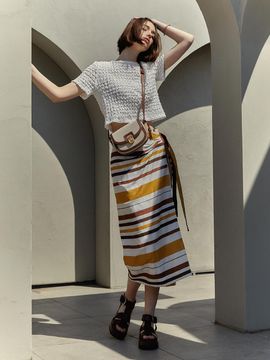 JOY GRYSON Multi Stripe Wrap Skirt