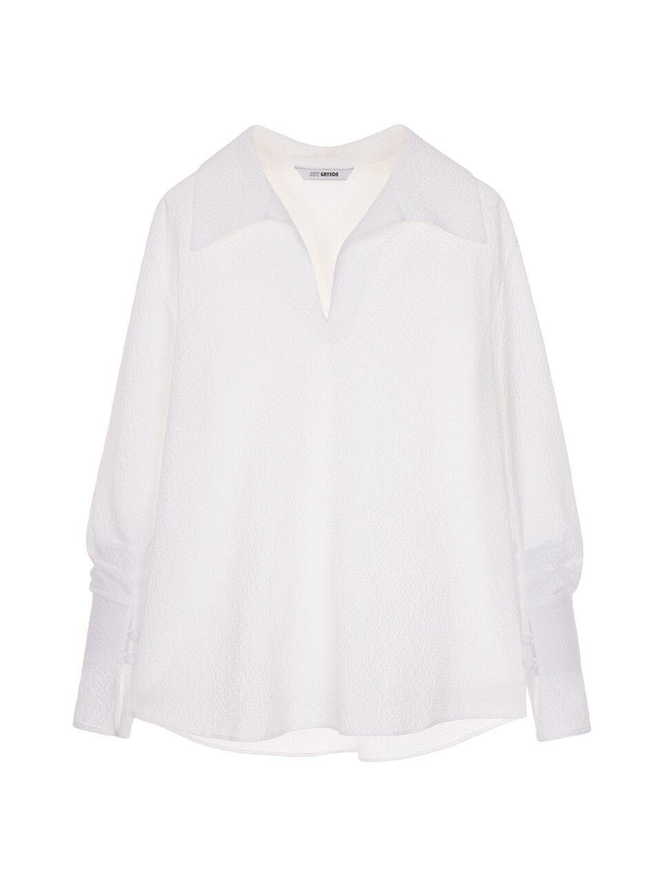 JOY GRYSON Open Collar Volume Blouse (White)