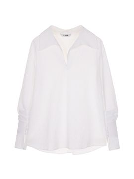 JOY GRYSON Open Collar Volume Blouse (White)