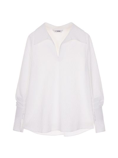 JOY GRYSON Open Collar Volume Blouse (White)