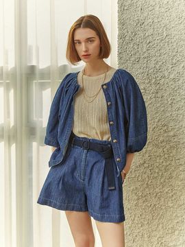 JOY GRYSON Paper Bag Denim Short Pants