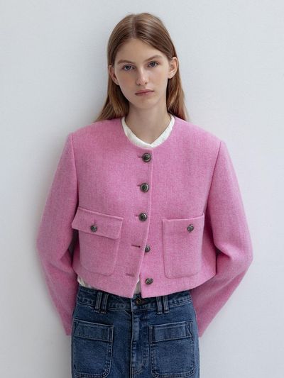 JOY GRYSON Pink Tweed Crop Jacket KW2AJ7030_72