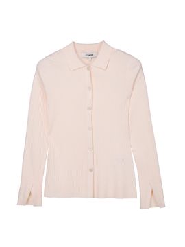 JOY GRYSON Ribbed Button Up Slim Cardigan (Natural)