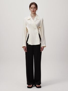 JOY GRYSON Satin Wide Leg Pants -  Black