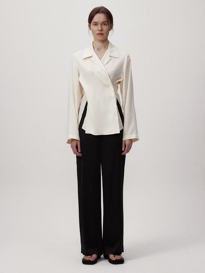 JOY GRYSON Satin Wide Leg Pants -  Black