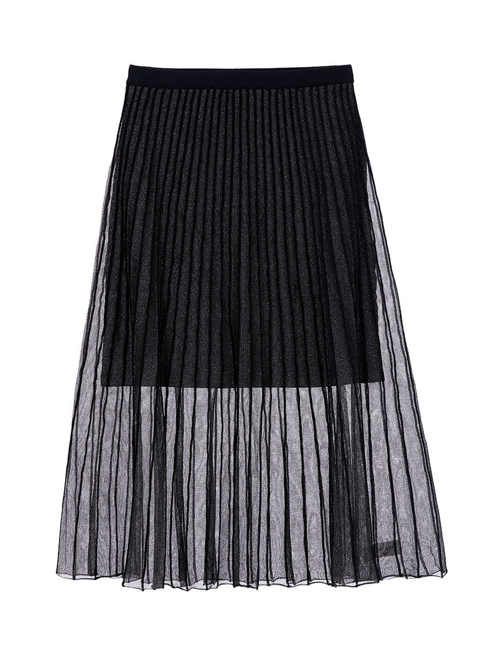 JOY GRYSON See-through Pleats Long Skirt (Silver)