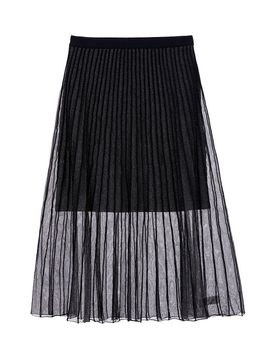 JOY GRYSON See-through Pleats Long Skirt (Silver)