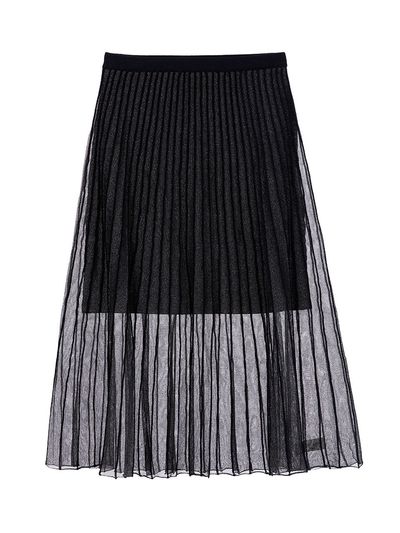 JOY GRYSON See-through Pleats Long Skirt (Silver)