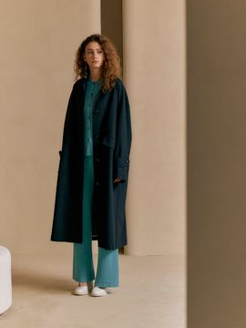 JOY GRYSON Single-breasted Wool Car Coat (Black)