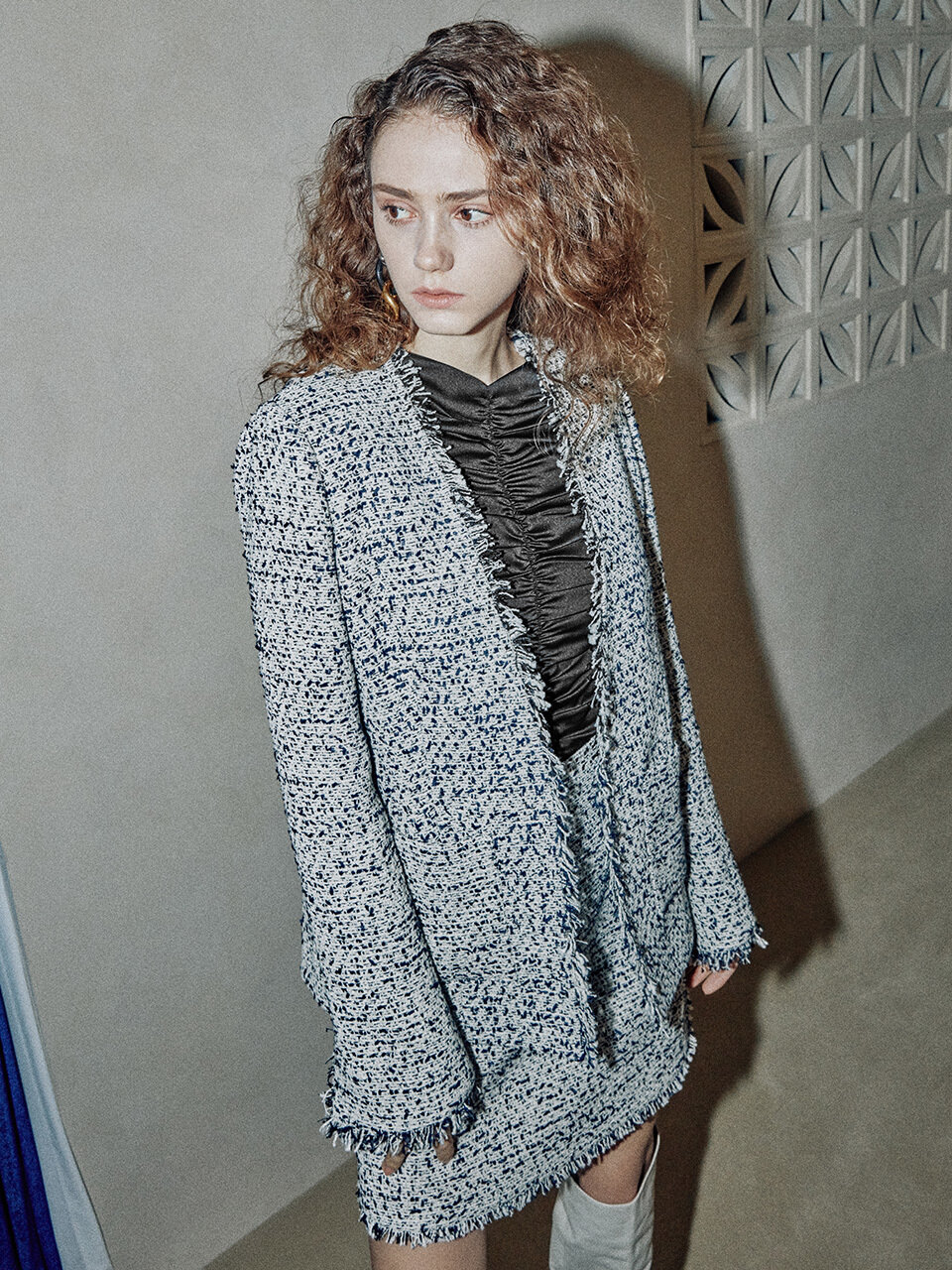 JOY GRYSON Slim Tweed Jacket (Black and Multi)