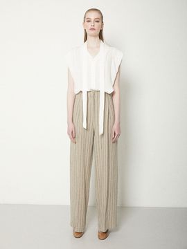JOY GRYSON Stripe Linen Wide Pants (Beige and Stripe)