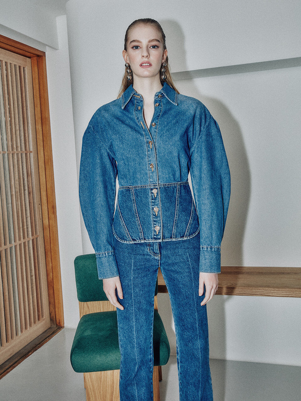 JOY GRYSON Two-tone Denim Blouse (Blue)