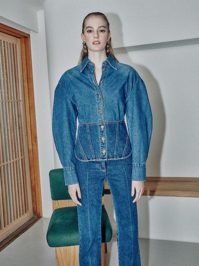 JOY GRYSON Two-tone Denim Blouse (Blue)