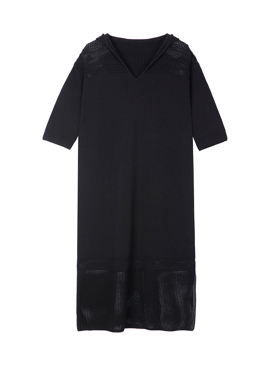 JOY GRYSON V-neck Hoodie Knit Dress (Black)