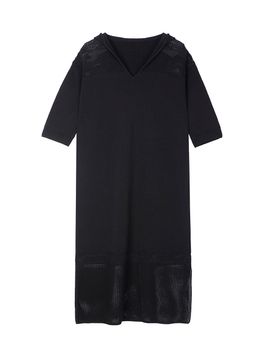 JOY GRYSON V-neck Hoodie Knit Dress (Black)