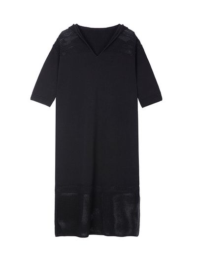 JOY GRYSON V-neck Hoodie Knit Dress (Black)