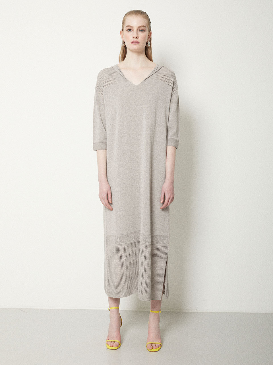 JOY GRYSON V-neck Hoodie Knit Dress (Coco Brown)