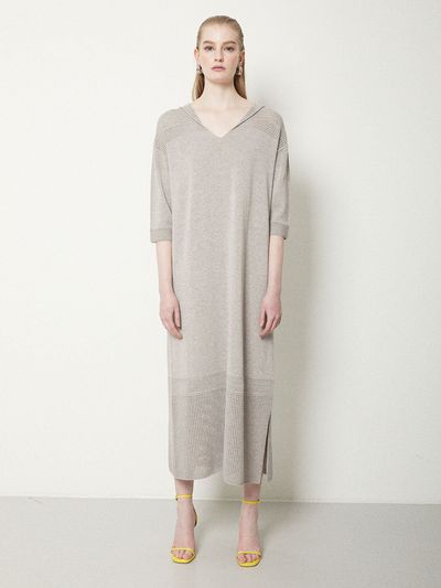 JOY GRYSON V-neck Hoodie Knit Dress (Coco Brown)