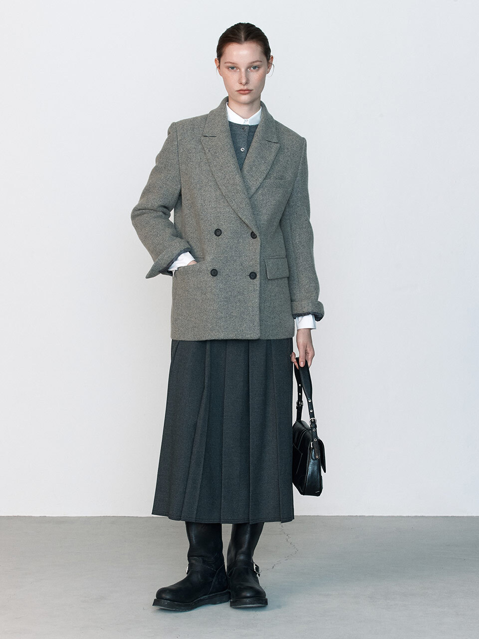 JOY GRYSON Wool Blend Double Jacket_Grey