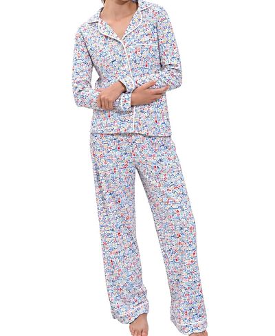 Joy Street Joy Street Women's Cape Cod Button Front Long Pajama Set
