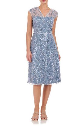 JS Collections JS Collections Jay Sequin Illusion Neck Cocktail Dress