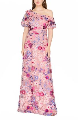 JS Collections JS Collections Marigold Embroidered One-Shoulder Puff Sleeve Gown