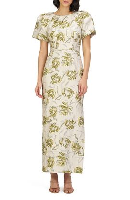 JS Collections JS Collections Penny Metallic Floral Jacquard Sheath Gown