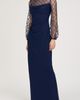 JS Collections JS Collections Risha Metallic Floral Appliqué Detail Long Sleeve Crepe Column Gown - 1