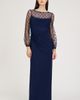 JS Collections JS Collections Risha Metallic Floral Appliqué Detail Long Sleeve Crepe Column Gown - 5