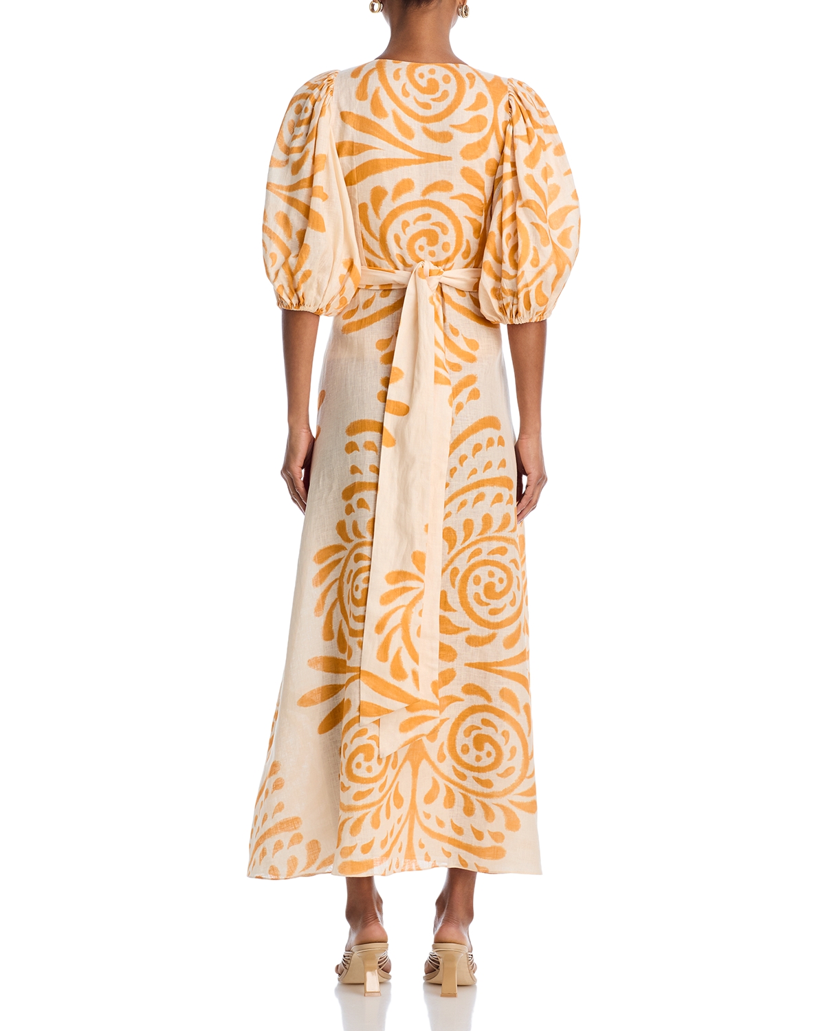 knee length dresses for ladies Antigua Linen Midi Dress in Green Tropical