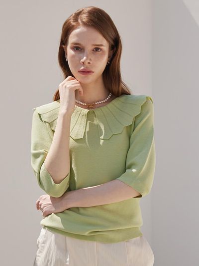 JUARR Eyelet Collar Half Sleeve Knitwear T-shirt_3color_