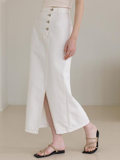 JUARR Nonfade Unbalanced Button Point H Long Denim Skirt