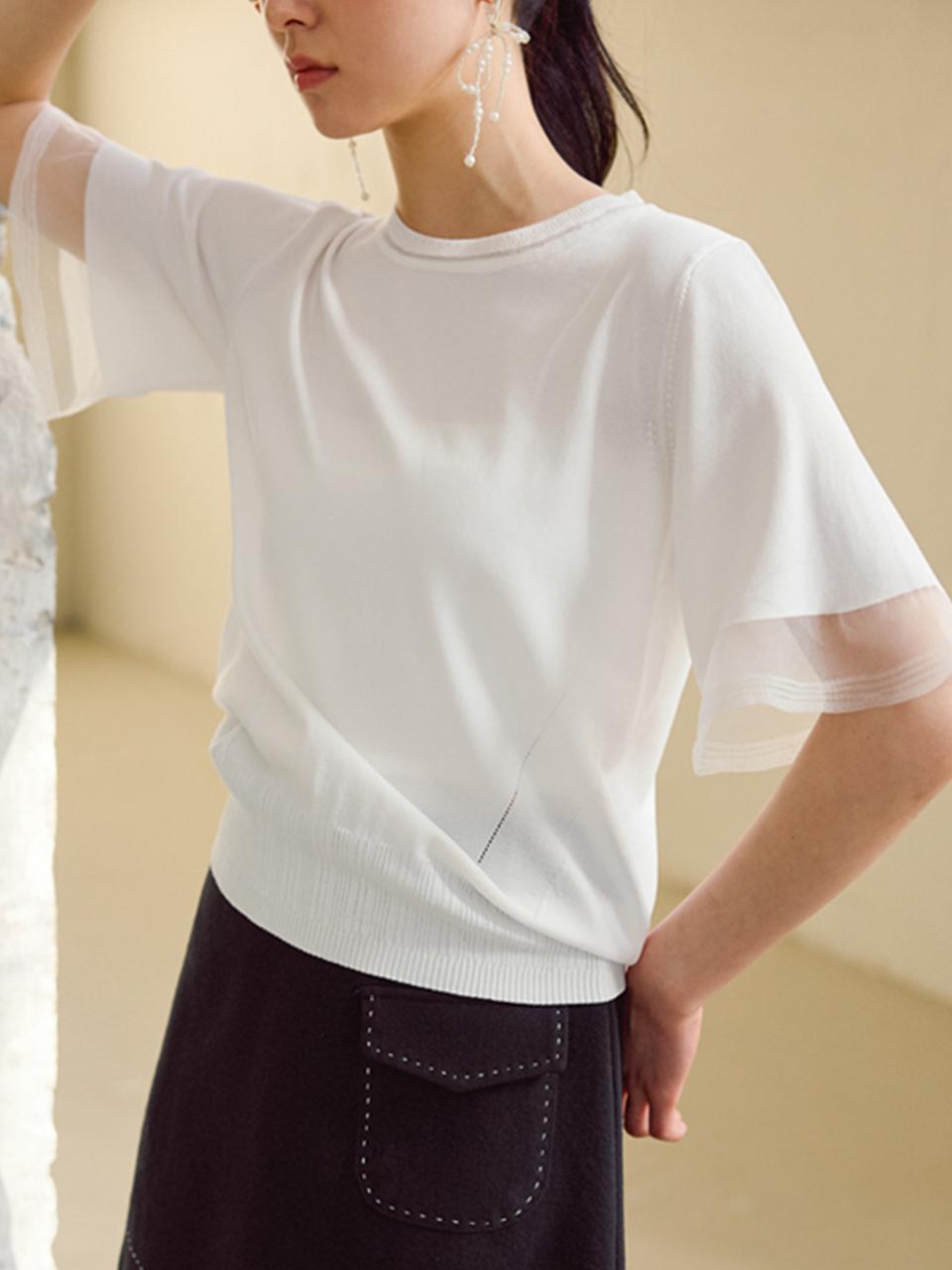 JUARR Sheer Frill Short Sleeve Knit T-shirt_2 Colors