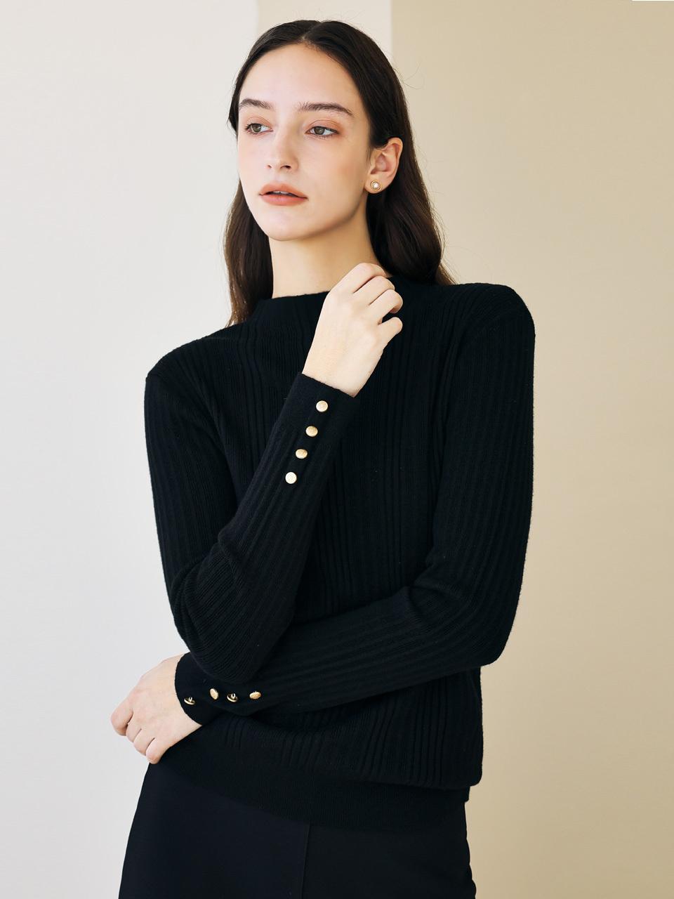 JUARR Soft Viscose button Sleeve V-neck Half-turtleneck