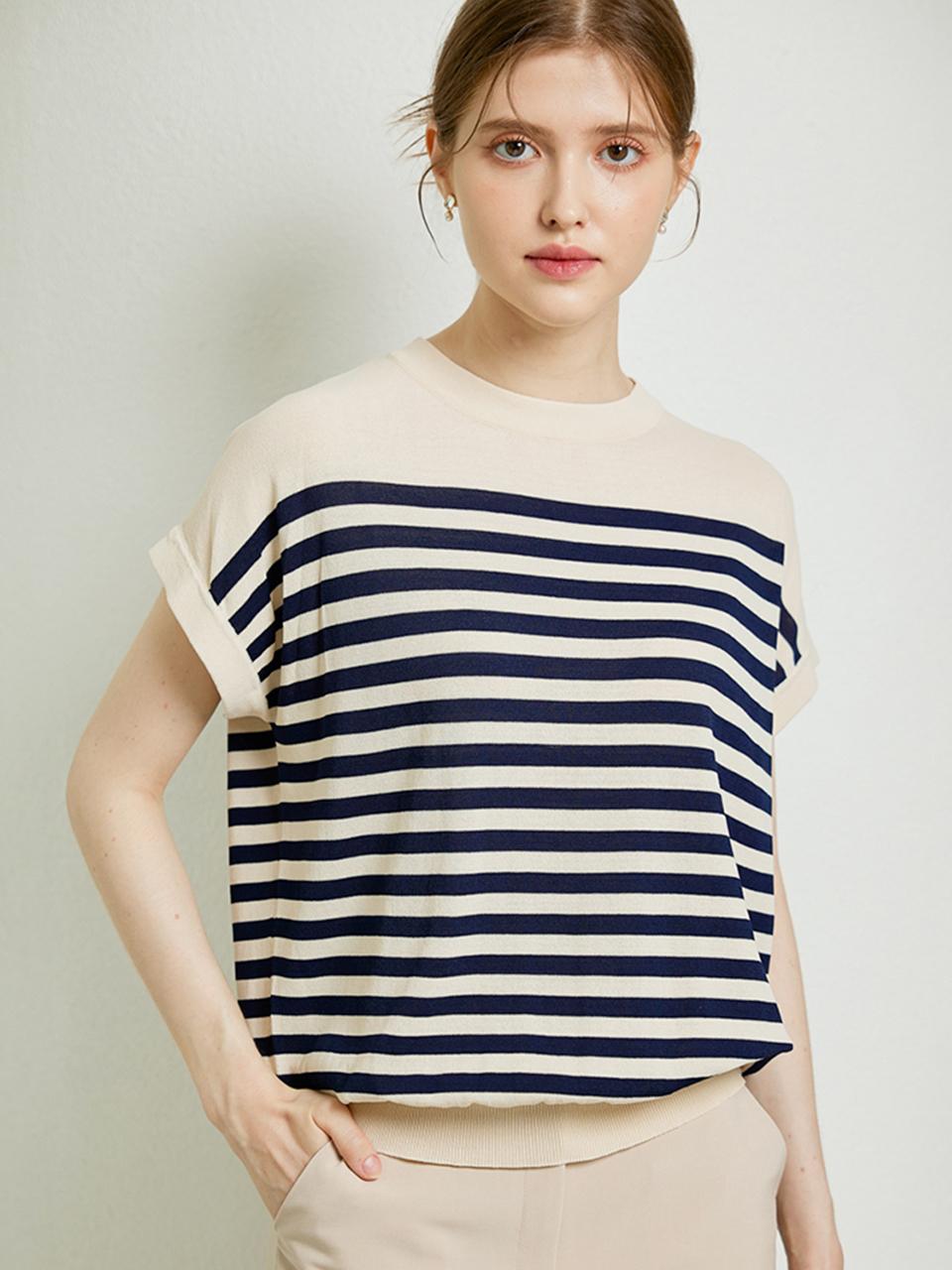 JUARR Stripe cap sleeve knit top
