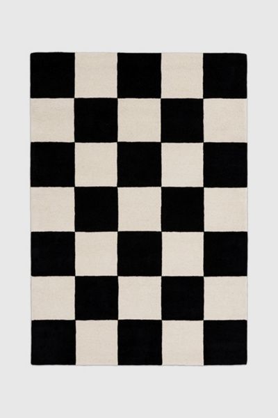 Jubi Rugs Jubi Rugs Jubi B & W Large Checkered Hand Tufted Wool Rug in Black/White at Urban Outfitters