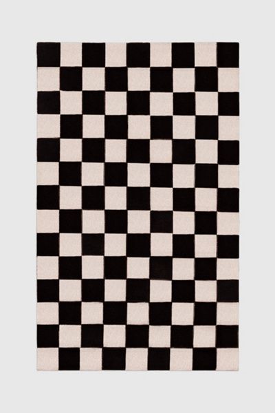 Jubi Rugs Jubi Rugs Jubi B & W Small Checkered Hand Tufted Wool Rug in Black/White at Urban Outfitters