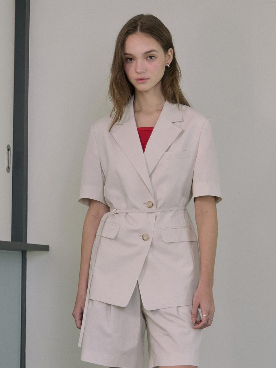 Jucy Judy Linen Belted Short-Sleeve Blazer (JZJK320A)