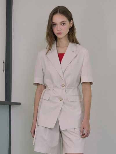 Jucy Judy Linen Belted Short-Sleeve Blazer (JZJK320A)