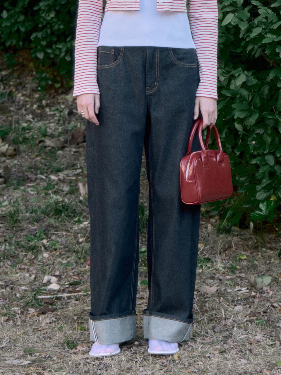 Jucy Judy Semi-Wide Cotton Turn-up Denim Pants (JZDP021C)