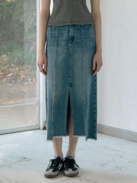 Jucy Judy Slit Denim Semi A-line Skirt (JZSK121A)